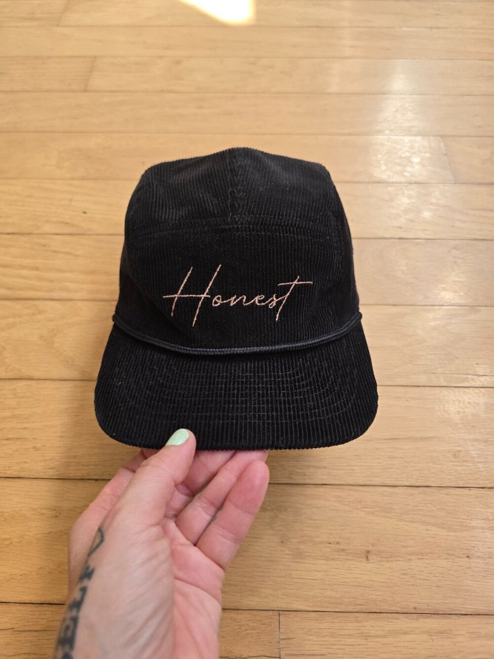 unstructured 'Honest' black corduroy rope accent baseball hat